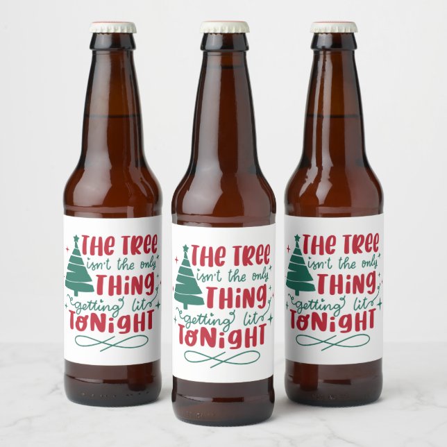 funny Christmas lit tree word art  Beer Bottle Label (Bottles)