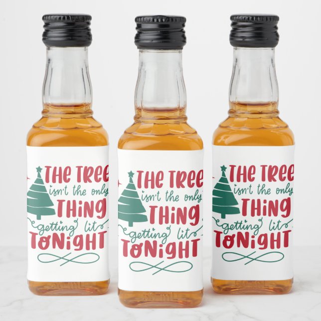 funny Christmas lit tree word art  Liquor Bottle Label (Bottles)