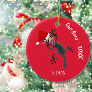 Funny Christmas Lizard Gecko Photo Ceramic Tree Decoration