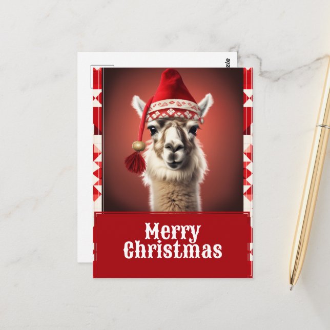 Funny Christmas Llama Postcard (Front/Back In Situ)