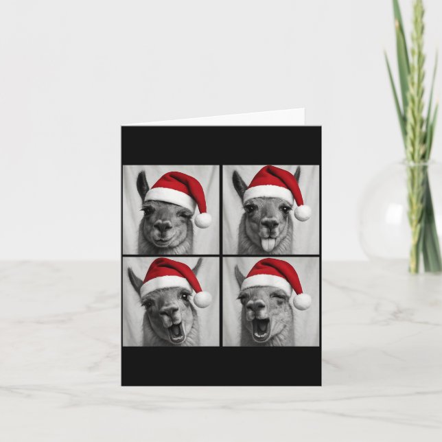 Funny Christmas Llama Santa Photo Booth  Card (Front)