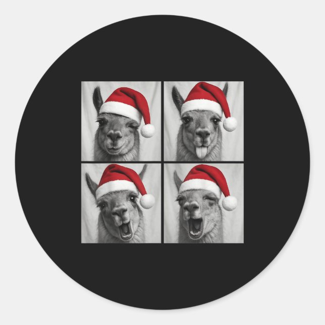 Funny Christmas Llama Santa Photo Booth  Classic Round Sticker (Front)