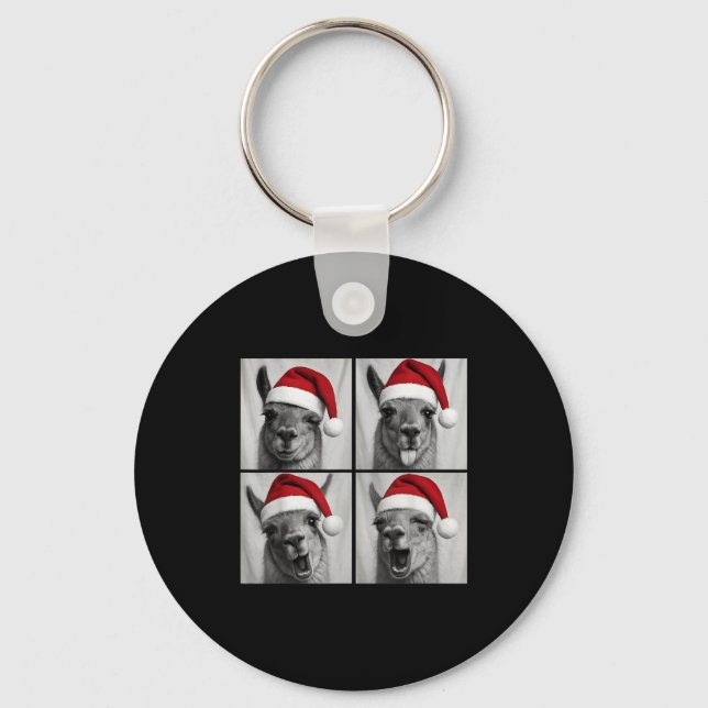 Funny Christmas Llama Santa Photo Booth  Key Ring (Front)