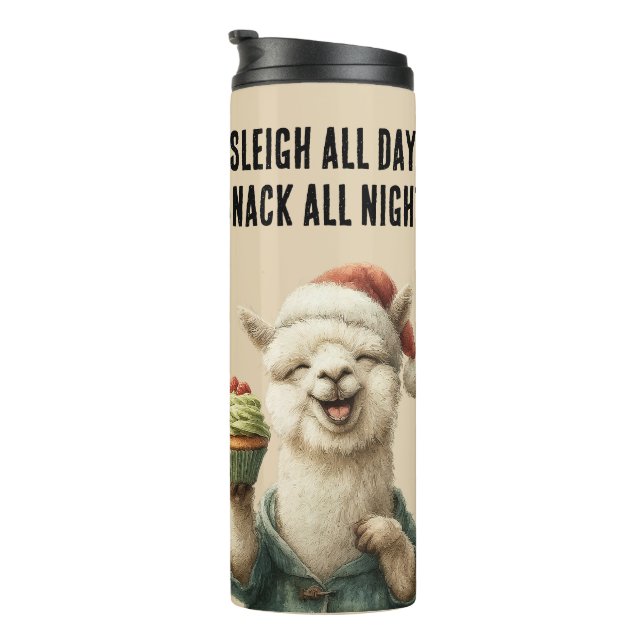 Funny Christmas Llama – Sleigh & Snack Thermal Tumbler (Rotated Right)