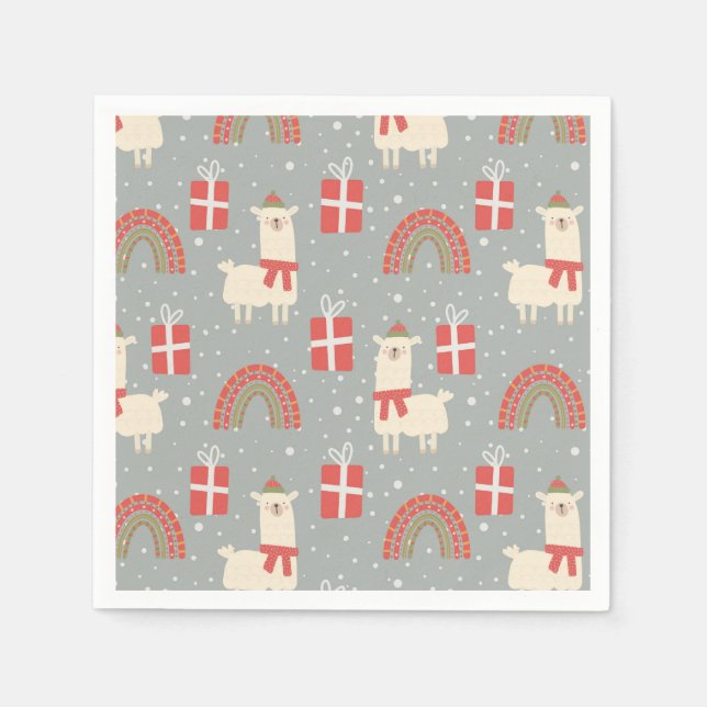 Funny Christmas Llamas Napkins (Front)