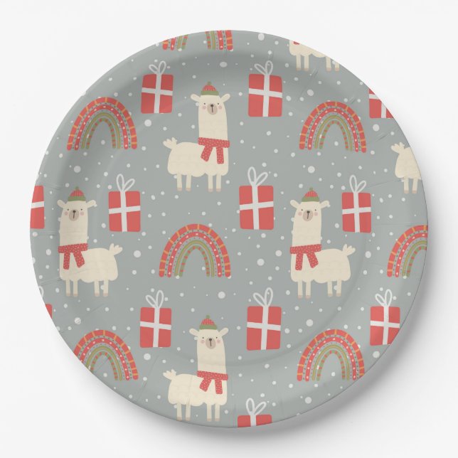 Funny Christmas Llamas Paper Plate (Front)