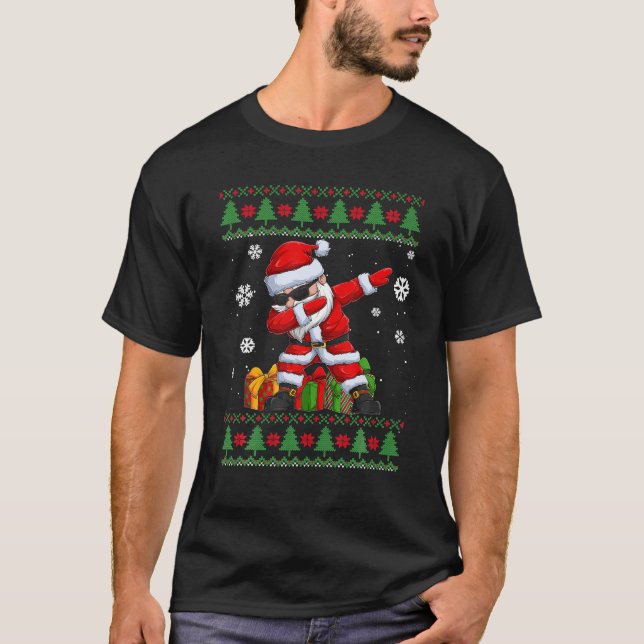 Funny Christmas Lovers Santa Dabbing Ugly T-Shirt (Front)