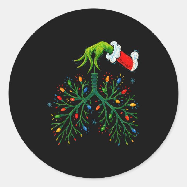 Funny Christmas Lungs Lights Art – Rt Holiday  Classic Round Sticker (Front)