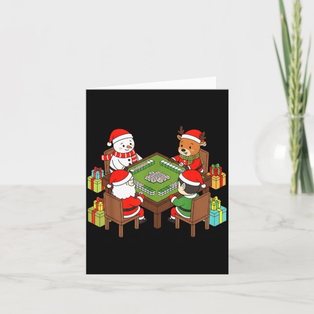 Funny Christmas Mahjong Santa Snowman Elf Reindeer Card (Front)