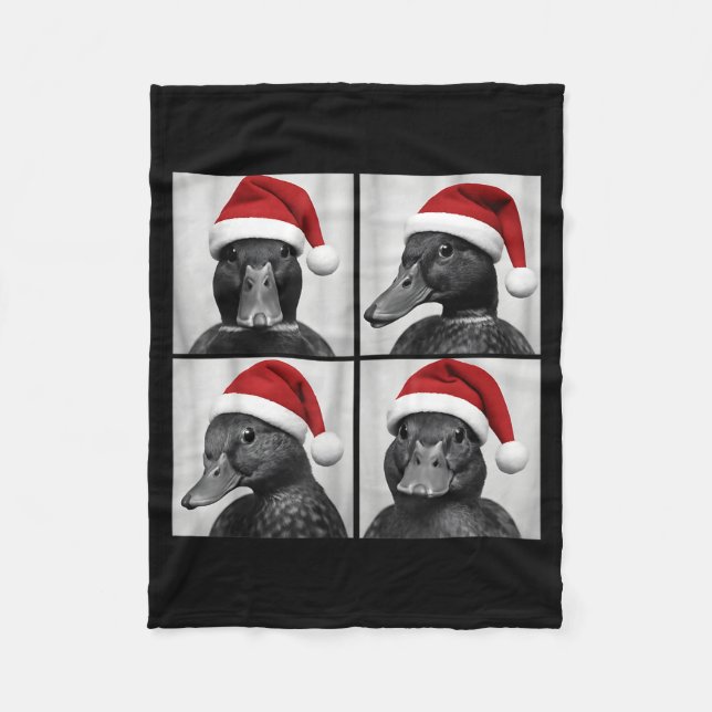 Funny Christmas Mallard Duck Santa Photo Booth  Fleece Blanket (Front)