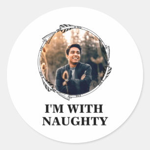 Funny Christmas Matching Couple Naughty Nice Photo Classic Round Sticker