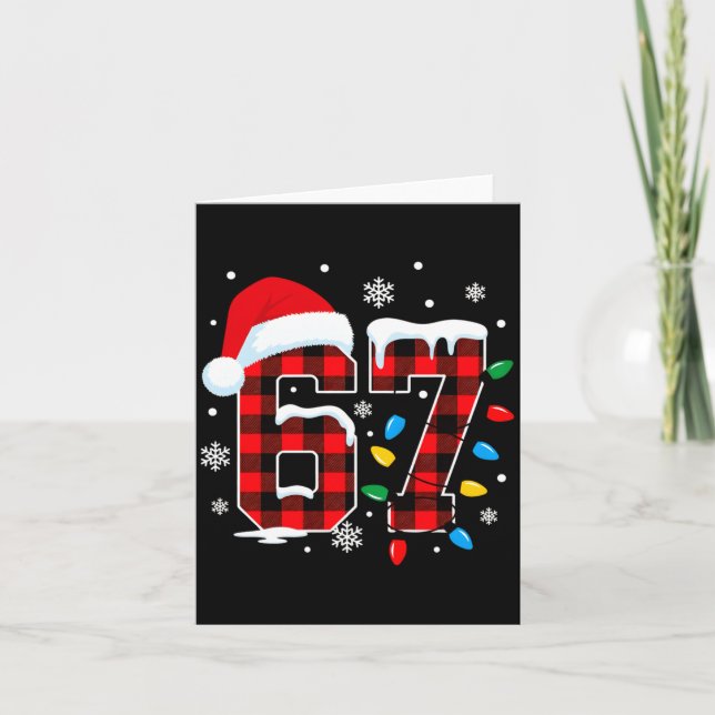 Funny Christmas Meme 67 Red Buffalo Plaid Xmas Paj Card (Front)