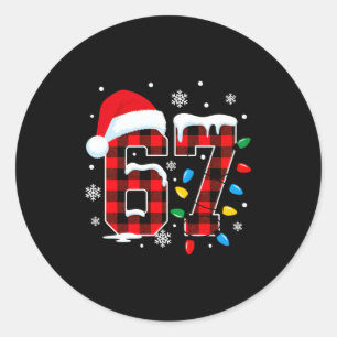 Funny Christmas Meme 67 Red Buffalo Plaid Xmas Paj Classic Round Sticker