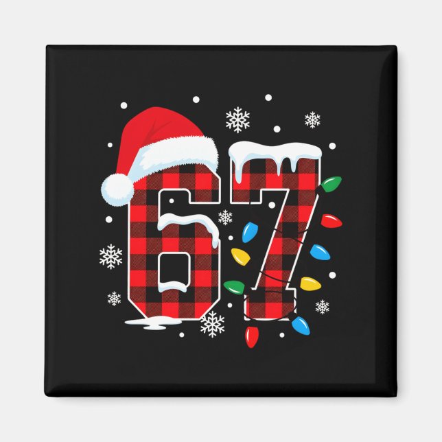 Funny Christmas Meme 67 Red Buffalo Plaid Xmas Paj Magnet (Front)