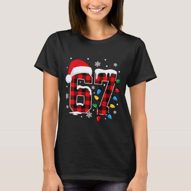Funny Christmas Meme 67 Red Buffalo Plaid Xmas Paj T-Shirt (Front)