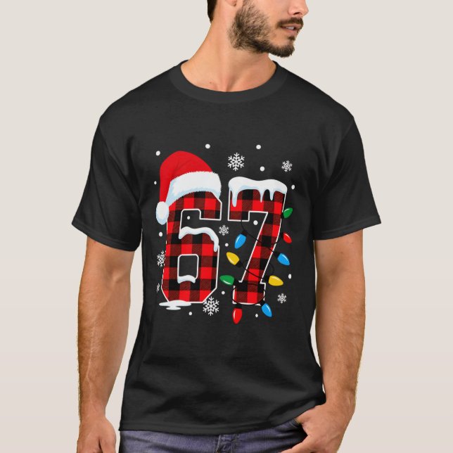 Funny Christmas Meme 67 Red Buffalo Plaid Xmas Paj T-Shirt (Front)