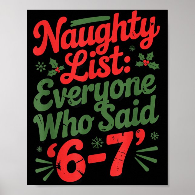 Funny Christmas Meme 6-7 Naughty List Humor Meme  Poster (Front)