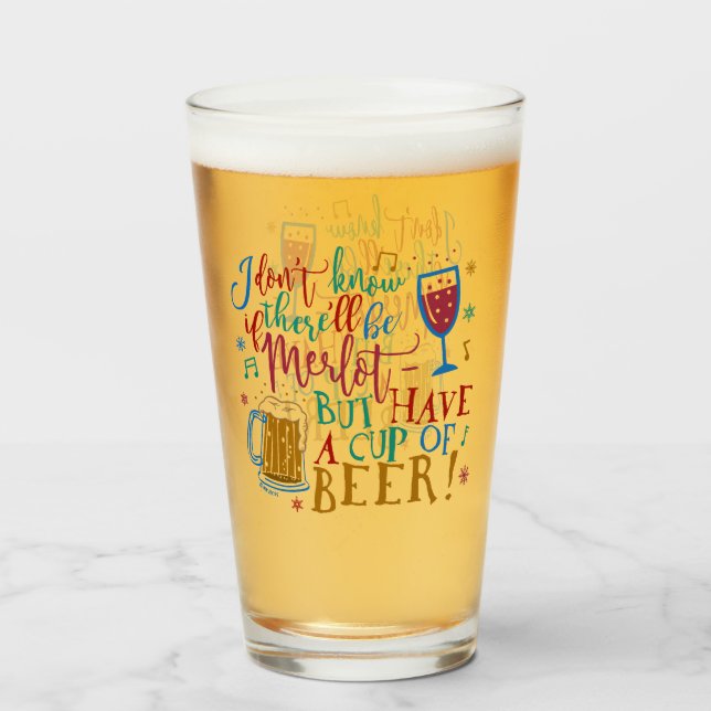 Funny Christmas Merlot Wine Beer Humour Typography Glass (Front Filled)