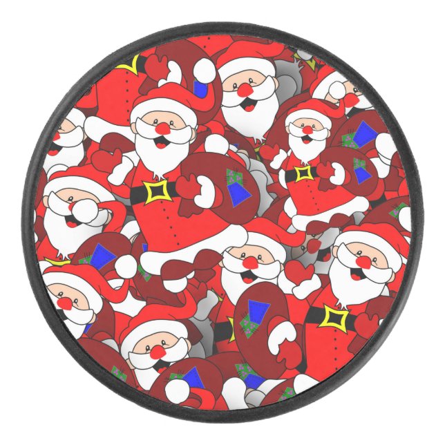 Funny Christmas Modern Whimsical Santa Collage Hockey Puck (Front)
