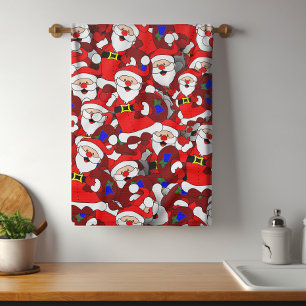 Funny Christmas Modern Whimsical Santa Collage Tea Towel