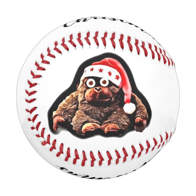 Funny christmas monkey on santa hat baseball (Front Left)