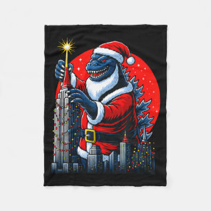 Funny Christmas Monster Santazilla Holiday Dinosau Fleece Blanket