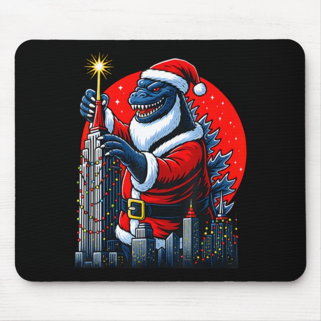 Funny Christmas Monster Santazilla Holiday Dinosau Mouse Mat (Front)
