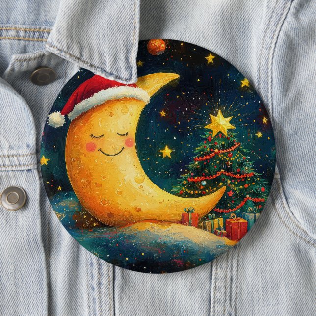 Funny Christmas Moon Galaxy Celebration 6 Cm Round Badge (In Situ)