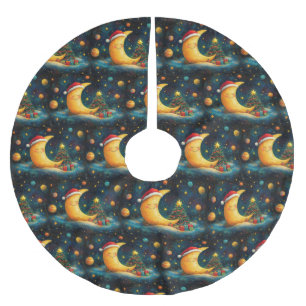 Funny Christmas Moon Galaxy Celebration Brushed Polyester Tree Skirt