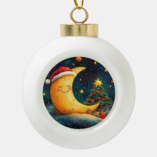 Funny Christmas Moon Galaxy Celebration Ceramic Ball Christmas Ornament