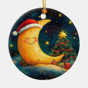 Funny Christmas Moon Galaxy Celebration Ceramic Tree Decoration