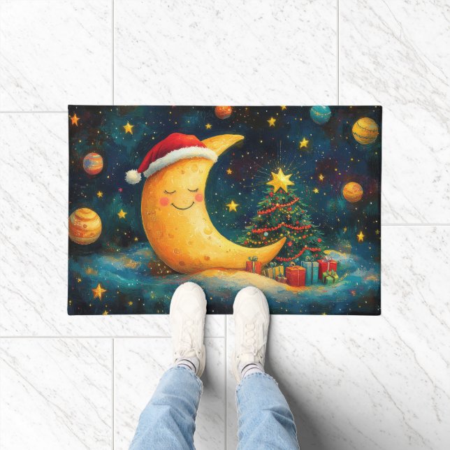 Funny Christmas Moon Galaxy Celebration Doormat (Indoor)