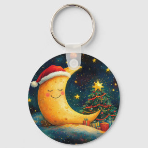 Funny Christmas Moon Galaxy Celebration Key Ring