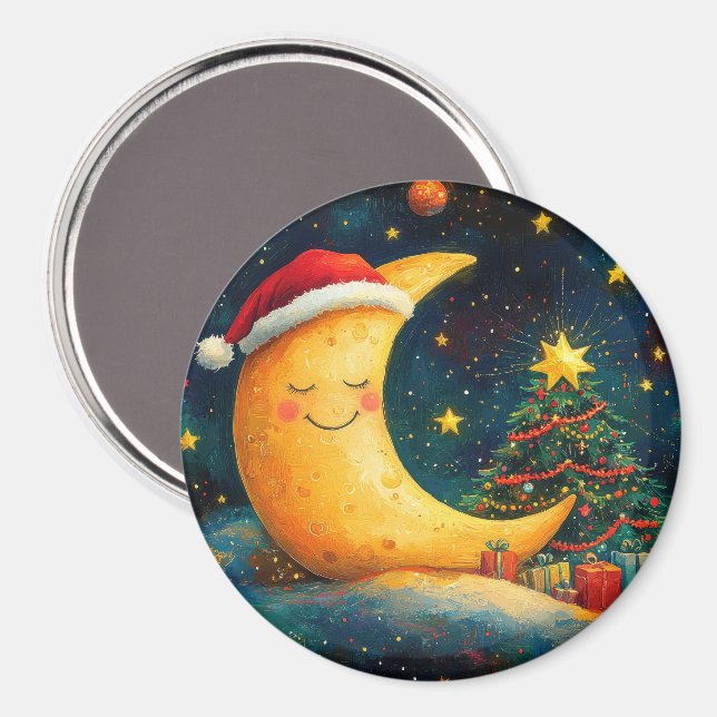 Funny Christmas Moon Galaxy Celebration Magnet (Front/Back)
