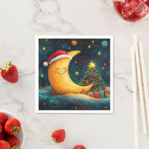 Funny Christmas Moon Galaxy Celebration Napkin