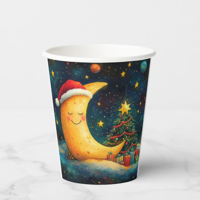 Funny Christmas Moon Galaxy Celebration Paper Cups (Front)