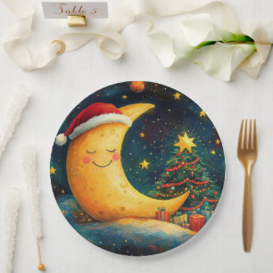 Funny Christmas Moon Galaxy Celebration Paper Plate