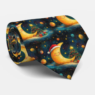 Funny Christmas Moon Galaxy Celebration Tie