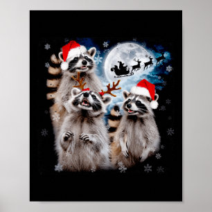 Funny Christmas Moon Howling Racoon Xmas Men  Poster