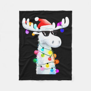 Funny Christmas Moose With Sungles And Holiday Lig Fleece Blanket