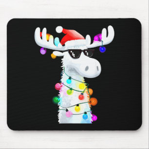Funny Christmas Moose With Sungles And Holiday Lig Mouse Mat