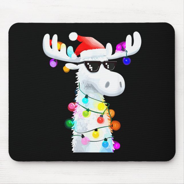 Funny Christmas Moose With Sungles And Holiday Lig Mouse Mat (Front)