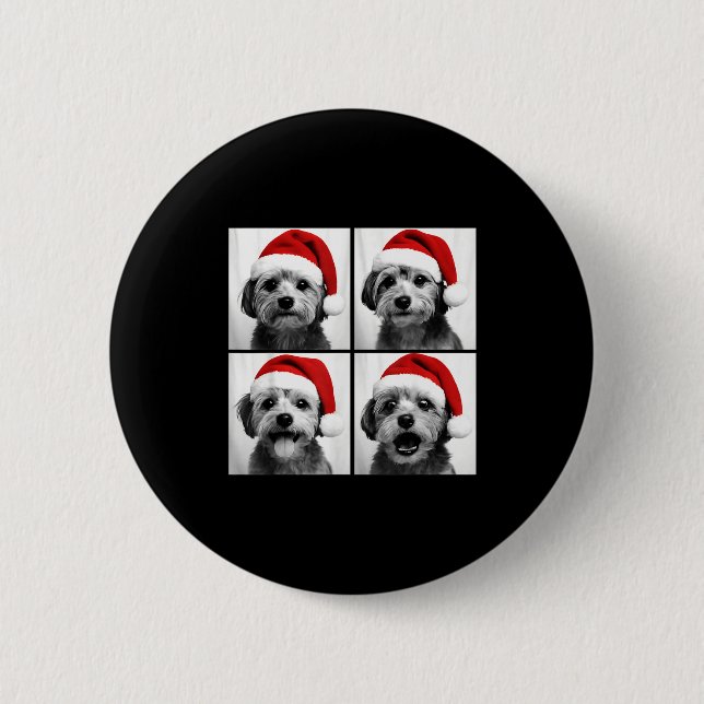 Funny Christmas Morkie Santa Dog Lover Photo Booth 6 Cm Round Badge (Front)
