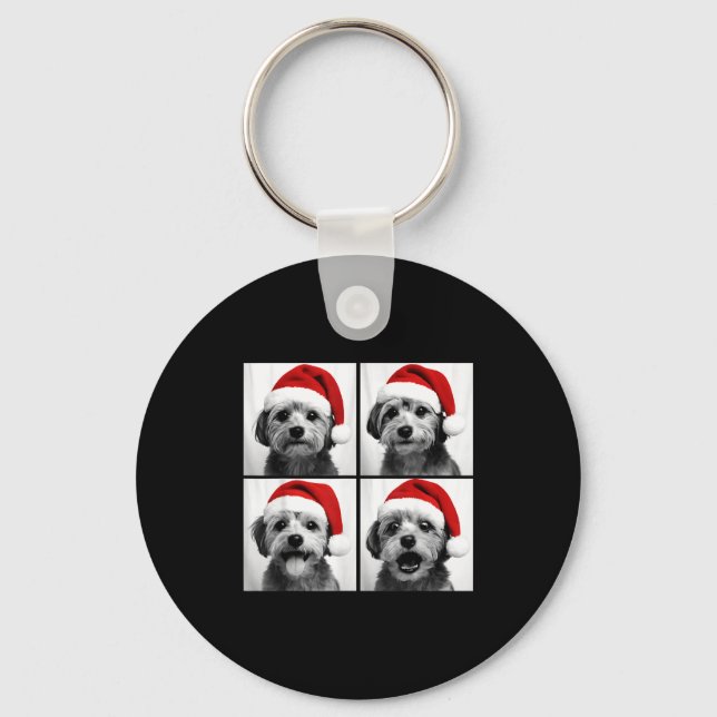 Funny Christmas Morkie Santa Dog Lover Photo Booth Key Ring (Front)