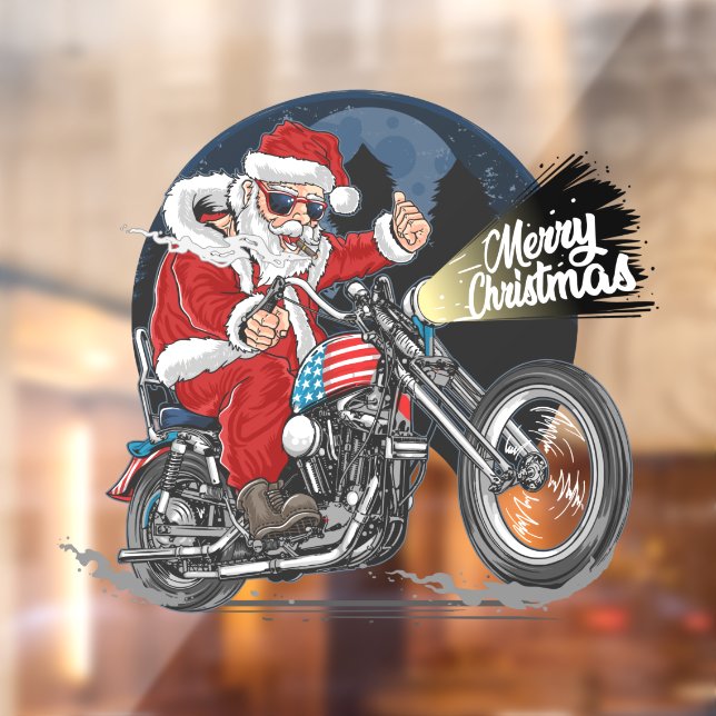 Funny Christmas Motorcycle Riding Santa Claus  Window Cling (Sheet 2)