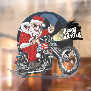 Funny Christmas Motorcycle Riding Santa Claus  Window Cling