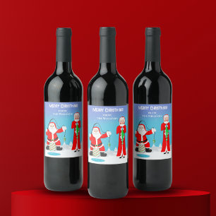 Funny Christmas Mrs. Claus Beats Santa At Fishing  Wine Label