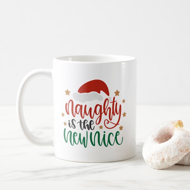 Funny Christmas Mug Naughty Is New Nice (With Donut)
