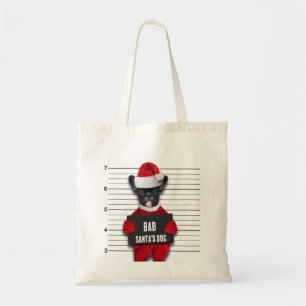 Funny Christmas Mugshot Bad Santa's Dog Tote Bag