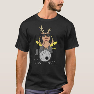 Funny Christmas Music Drummer Reindeer Drum Set T-Shirt
